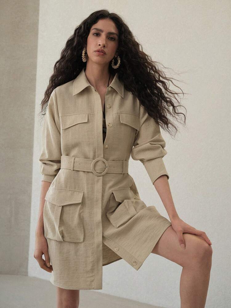 LINEN BUTTON UP SHIRT DRESS