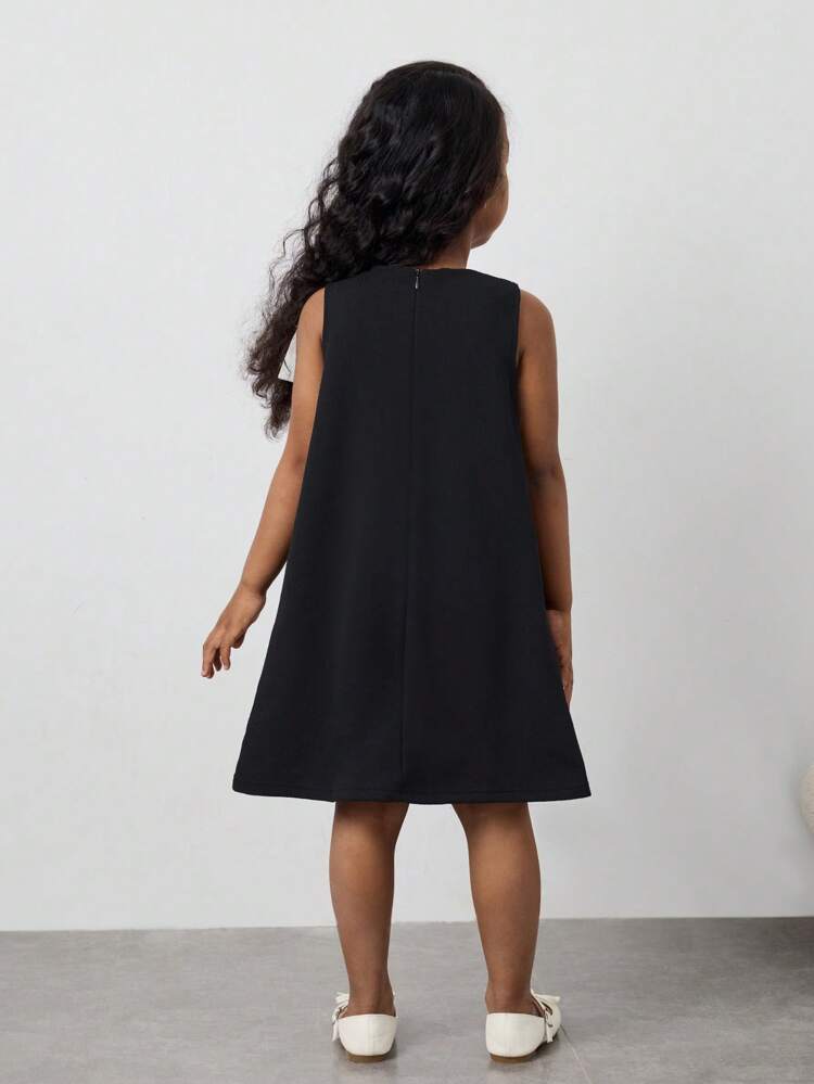 Young Girl Crew Neck Sleeveless Dress With 3D Bow Decor
