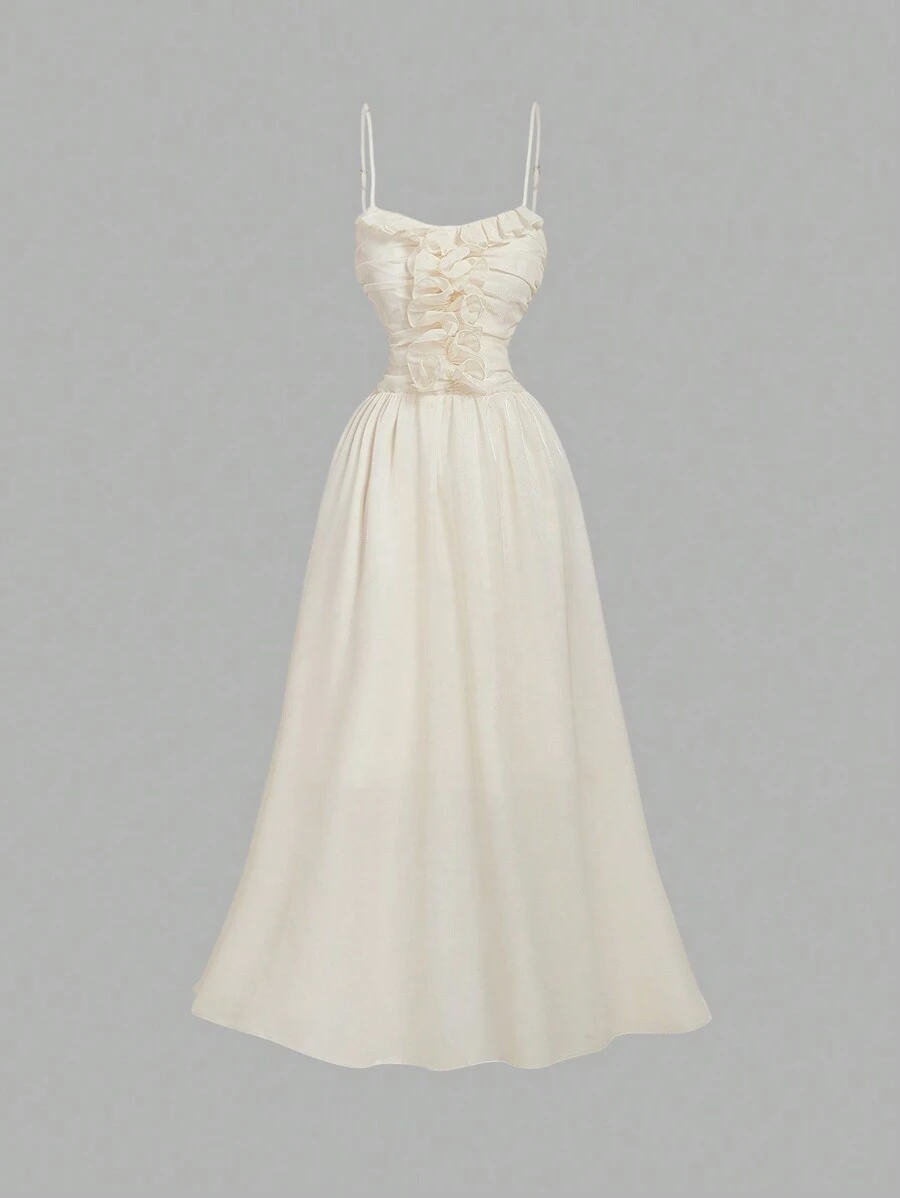 SHEIN MOD Đầm dài ngày lễ lãng mạn màu mơ có dây đeo phía trước cổ vuông, váy tình nhân, váy sinh nhật cho bé gái, váy dự tiệc, váy đi nghỉ, váy tiệc trà, váy dạ hội cho phụ nữ - Màu be - Xem 1
