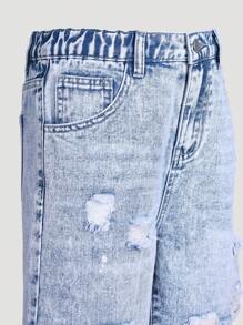 SHEIN Distressed High Waist Slim Fit Frayed Hem Girls Denim Shorts