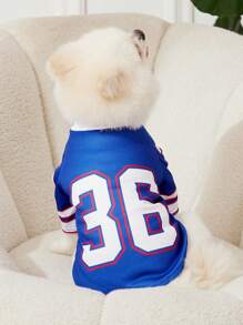PETSIN 1 件宠物猫/狗通用蓝色数字印花时尚休闲针织狗 T 恤 - 彩色 - 查看 2
