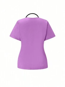 TaskEZ Bộ đồng phục phẫu thuật quần áo sơ mi và áo cánh tay ngắn cổ chữ V màu trơn - Màu tím hoa cà - Xem 6