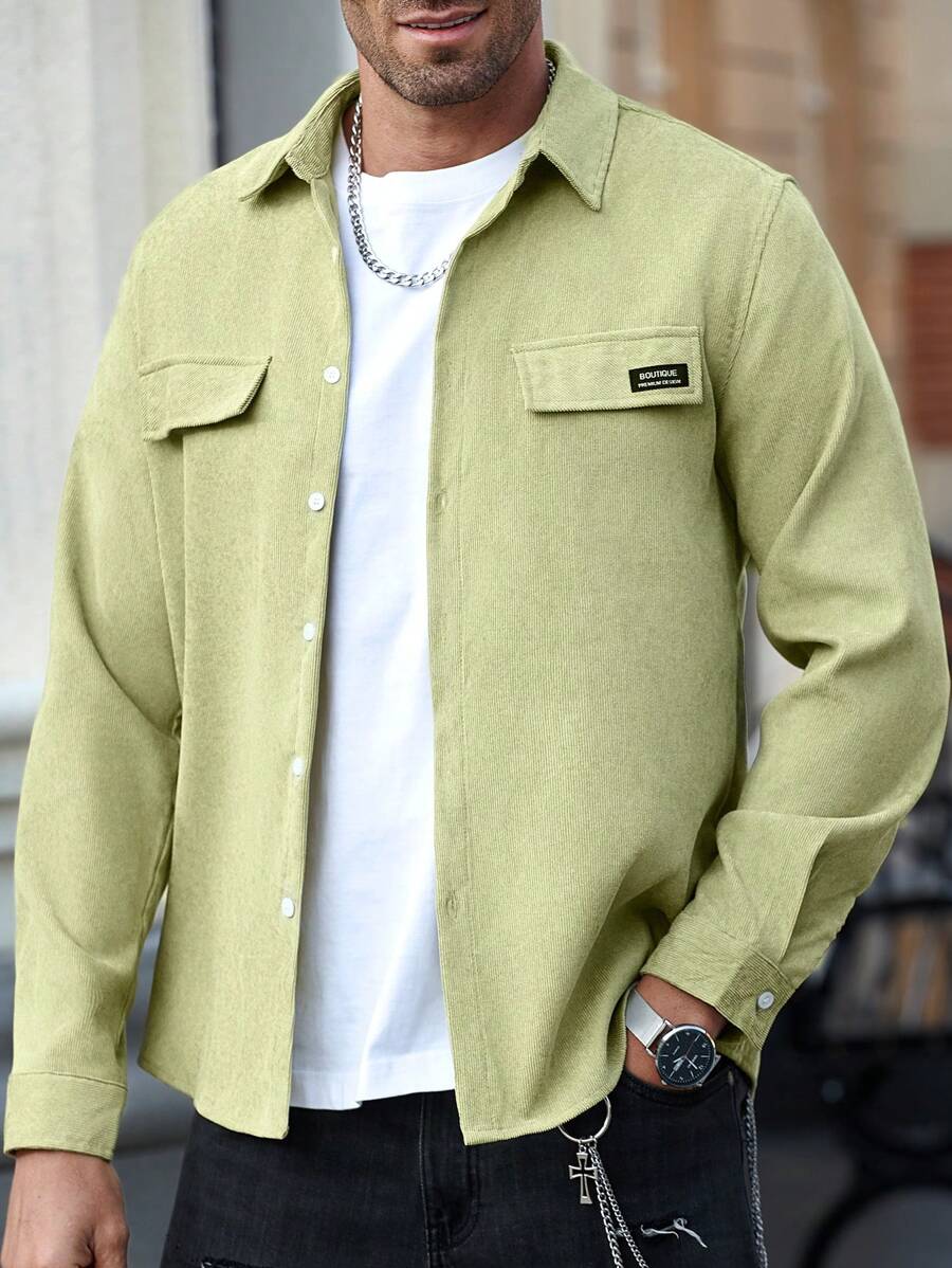 Manfinity Homme Long Sleeve Solid Color Shirt, Simple Fashion Casual Wear - Mint Green - View 1