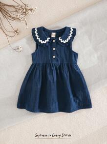 Cozy Pixies Baby Girl Sleeveless Waist Gathered Color Block Ruffle Collar Dress