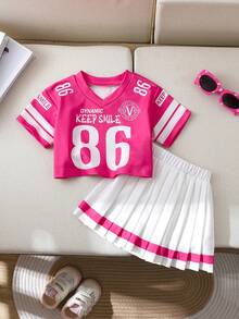 女婴T恤套装 - 玫紅色 - 查看 1