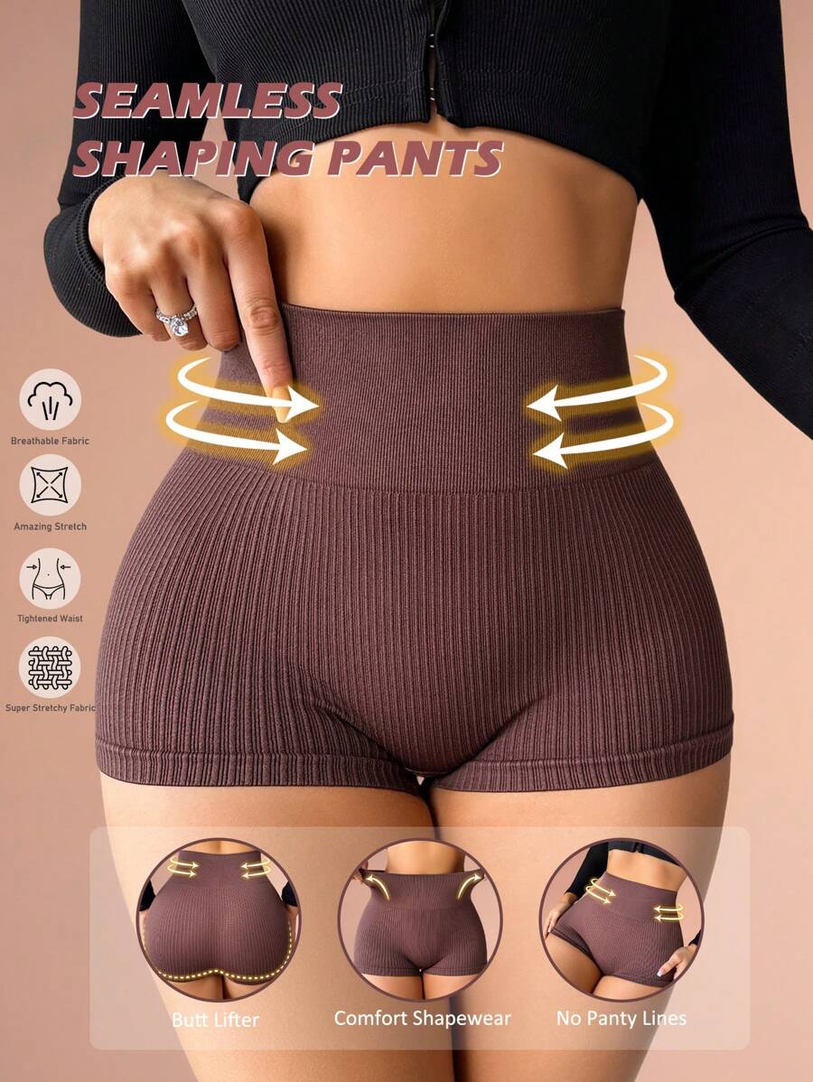 1 件女士无缝束腰提臀三角裤塑身衣 - 咖啡棕 - 查看 1