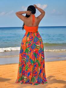 Slaydiva Đầm hai dây nhiều lớp xếp nếp, không tay, in họa tiết hoa nhiệt đới, cỡ lớn dành cho nữ, thích hợp cho kỳ nghỉ xuân/hè, đầm đi biển, trang phục đi nghỉ mát phong cách Boho. - Nhiều màu - Xem 2