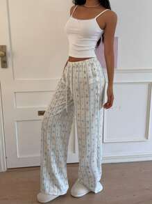 Aloruh 女士条纹卡通印花抽绳腰长裤 - 彩色 - 查看 6