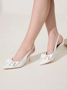 CUCCOO CHICEST Élégants talons hauts à bout pointu avec nœud papillon, élégantes et classiques mules à bouts pointus enrobé blanc brillant, pour femmes. Convient pour les rendez-vous, le thé de l'après-midi, les fêtes romantiques, la Saint-Valentin, les trajets et les tenues de soirée formelles