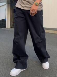 DAZY Solid Navy Pleated Design Men's Pants, Spring/Summer - Navy Blue - View 6