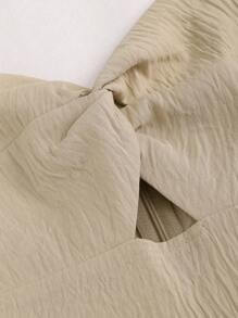 Sweetra Solid Color Knotted Front Sleeveless Romper - Khaki - View 4