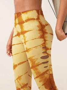 SHEIN Women's High Waist Tie-Dye Print Casual Sports Leggings - Multicolor - View 6