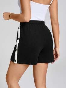 SHEIN LUNE New Summer & Spring Black Slit-Front Outdoor Sports Street Casual Color Block Shorts