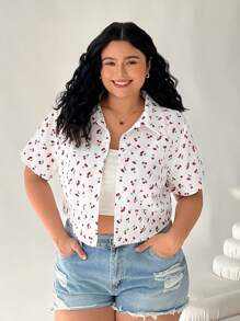 Solflare Blusa crop blanca con estampado de cerezas para tallas grandes de verano - Blanco - Ver 5