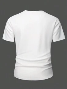 Manfinity Homme Camiseta de hombre de manga corta, cuello en V y abotonadura a presión de unicolor