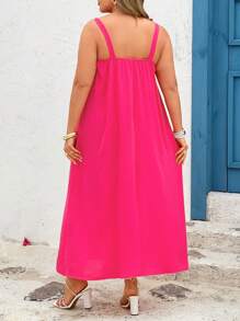 Flirla Plus Size Women Floral Decor Mid-Length Dress