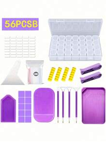 1 set Kit de pintura de diamantes 5D para adultos - Juego de manualidades DIY completo con herramientas multifuncionales, caja de bordado, bolígrafo ajustable, accesorios de precisión y solución de almacenamiento, material de plástico que incluye bolígrafo de punta de diamante, pinzas, pegamento y bandeja de plástico, etc. Adecuado para regalo de manualidades DIY para adultos.