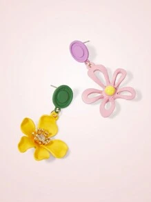 SHEIN MOD Pendientes de lujo minimalistas casuales con decoración de camelias asimétricas y rhinestone