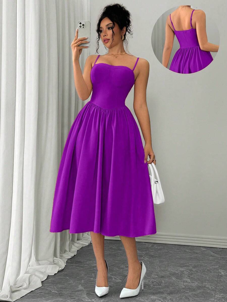 SHEIN Raffinéa Váy hai dây bó eo thời trang đa năng cho tiệc đêm hẹn hò, thu/đông - Màu tím  Violet - Xem 1
