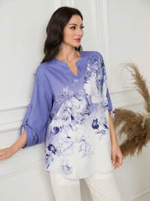 Seusyu Women Floral Print V-Neck Cuffed Sleeve Shirt Fall Cloth For Women - Multicolor - View 6