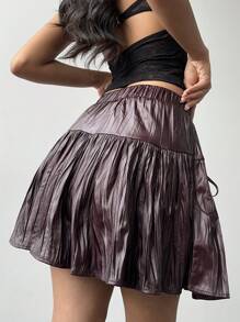 Aloruh Minifalda plisada de PU para mujer, color borgoña, adecuada para Navidad, Año Nuevo, Día de San Valentín