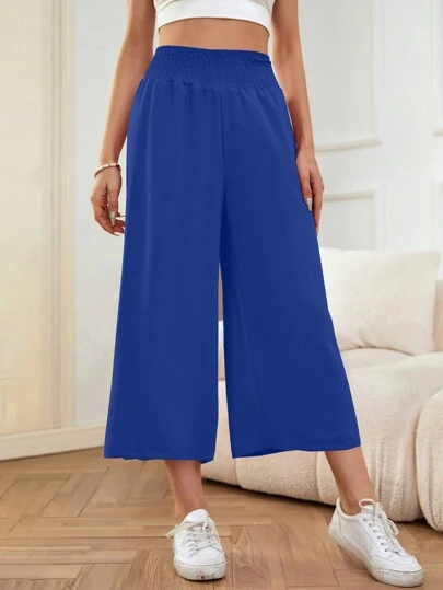 SHEIN LUNE Loose Casual Solid Color Elastic Waist Capri Pants