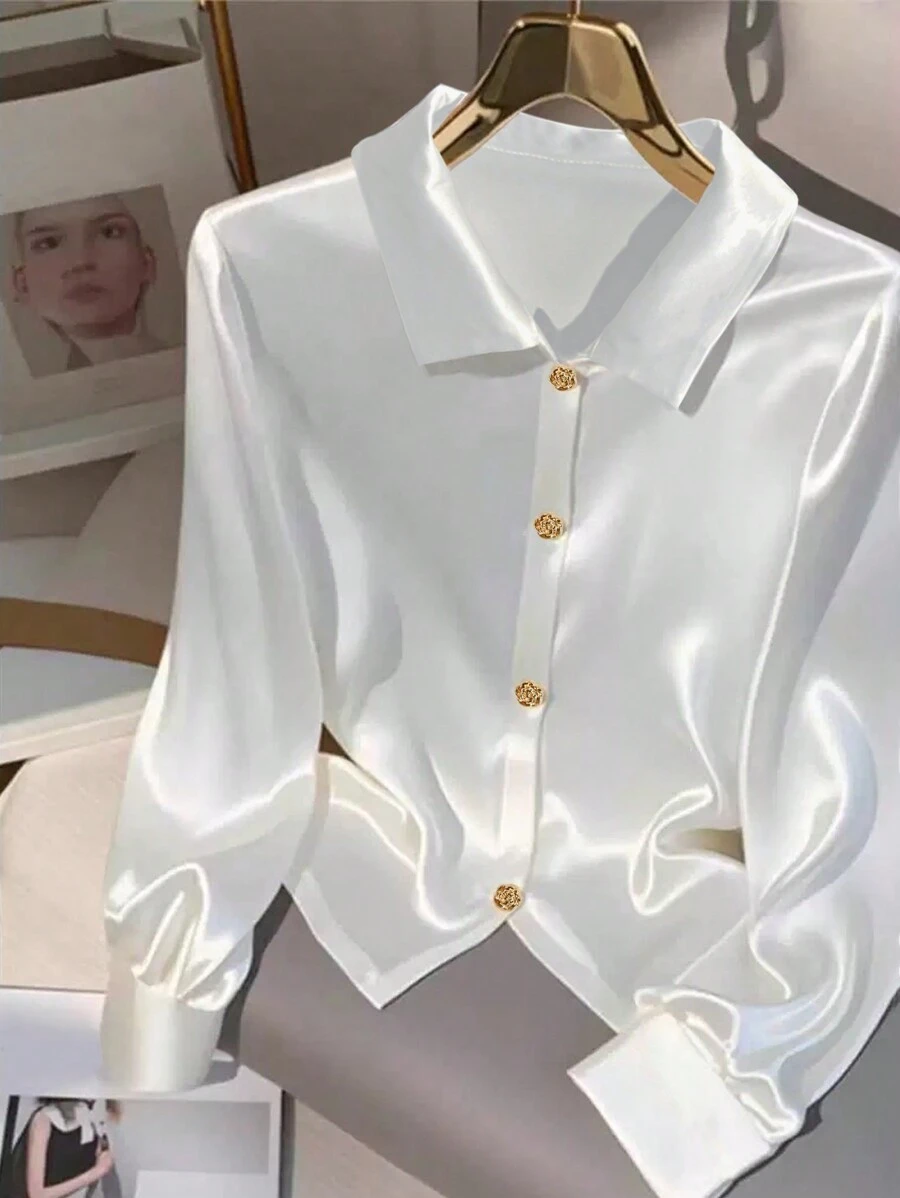 GlowEve Women's Simple Solid Color Casual Daily Shirt Fall Cloth For Women - White - View 1