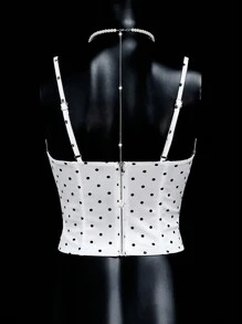 SHEIN ICON 情人节女士夏季服装外出上衣女士不对称罩杯蝴蝶结装饰波尔卡圆点内衣上衣 - 白色 - 查看 3