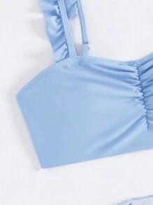 SHEIN 3件套少女印花吊带泳衣，适合冲浪、海滩、泳池、春夏穿着