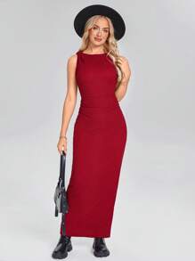 SHEIN LUNE Rosso Ancora Western Wear Women Valentines Dress Women's Sleeveless Asymmetric Strap Fitted Elegant Holiday Dress