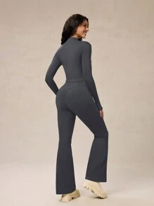 OutZeal AeroHeat Fleece Slim Zip-Up Long Sleeve Jumpsuit With Multiple Pockets Quick Dry Cozy Comfort Spring Outdoor Adventure For Hiking - Dark Grey - View 9