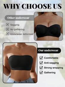 Women Strapless And Underwire-Free Convertible Bandeau Bra Set With Front Closure, Pushup And Includes Invisible Shoulder Straps & Nipple Covers, 3pcs/Set