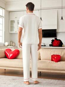 Plush Heart Patch Decorated Romantic Men's Sleepwear Set