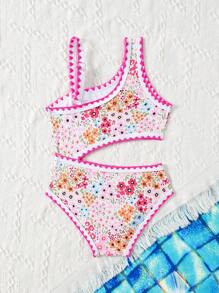 SHEIN Young Girl Cute Ditsy Floral One Piece Swimsuit - Multicolor - View 2