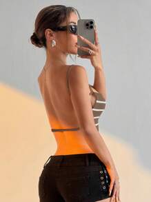 Muchica Women Striped Backless Camisole Cropped Knit Top