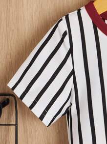 SHEIN 2pcs Baby Boy Casual Comfortable Stripe Patchwork Set, Suitable For Sports, Shopping, Party