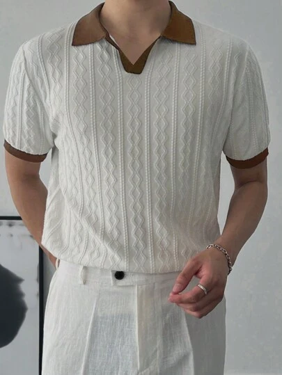 DAZY 男士夏季休闲撞色拼接针织短袖上衣