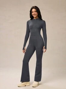 OutZeal AeroHeat Fleece Slim Zip-Up Long Sleeve Jumpsuit With Multiple Pockets Quick Dry Cozy Comfort Spring Outdoor Adventure For Hiking - Dark Grey - View 10