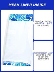 Manfinity Swimmode Shorts de baño con estampado tropical y cintura con cordón para hombres en vacaciones de playa - Multicolor - Ver 8