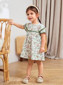 Cozy Pixies Đầm cổ tròn tay lửng họa tiết hoa nhí cho bé gái - Nhiều màu - Xem 5