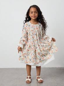 Maija Kids Maija Kids 春夏少女可爱动物碎花宽松舒适度假休闲外出春游活力校园聚拢灯笼袖荷叶边下摆A字长袖圆领连衣裙 - 彩色 - 查看 6
