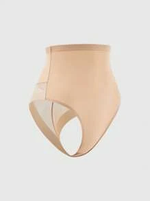 SHAPORA Women Solid Color Mesh Splice High Waist Shapewear - Apricot - View 3