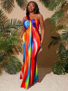SHEIN SXY Vestido de talla grande para mujer con un hombro asimétrico, tubo superior con volantes de sirena, adecuado para uso diario, vacaciones en la playa, citas, fiestas de soltera, luce lindo, casual, para ir de compras, ropa de calle, salidas, fácil de combinar y estiliza la figura, resalta el Body
