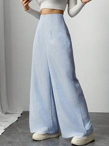 Firerie Women Casual Elegant High Waist Straight Leg Blue & White Striped Pants, Suitable For Commuting, Office, Daily, And Vacation