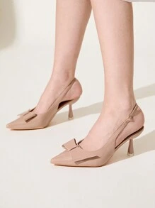 CUCCOO CHICEST Bombas de tacón alto con punta elegante y lazo dulce para mujer, zapatos de vestir de brillo color albaricoque para citas, fiestas del té, ocasiones románticas, San Valentín, ir al trabajo