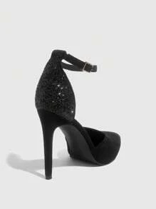 CUCCOO SZL Women's Fashion Black Glitter Ankle Strap Pointed Toe Thin High Heel Pumps, Suitable For Commute, Date, Party, Wedding, Holiday Spring Shoes Spring Break Easter - Black - View 10