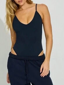 INAWLY Women's Solid Color Casual Strap Bodysuit