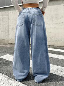 SHEIN ICON Quần Jeans Nữ Cỡ Lớn Quần Ống Rộng Rộng Thường Ngày Quần Jeans Lông Cừu Xanh Quần Jeans Lông Cừu Mùa Đông Quần Jeans Mùa Đông Quần Jeans Denim Giữ Nhiệt Teddy Quần Jeans Denim Giữ Nhiệt Teddy Lông Cừu Ấm Áp Quần Jeans Nữ Xếp Chồng Quần Jeans Rộng Cạp Thấp - Rửa nhẹ - Xem 2