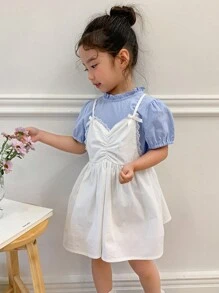 DAZY 2 pièces Set: Top à manches courtes et robe style camisole jeune fille simple, tenue décontractée de tous les jours, tenues d'été pour filles - Blanc - Voir 1