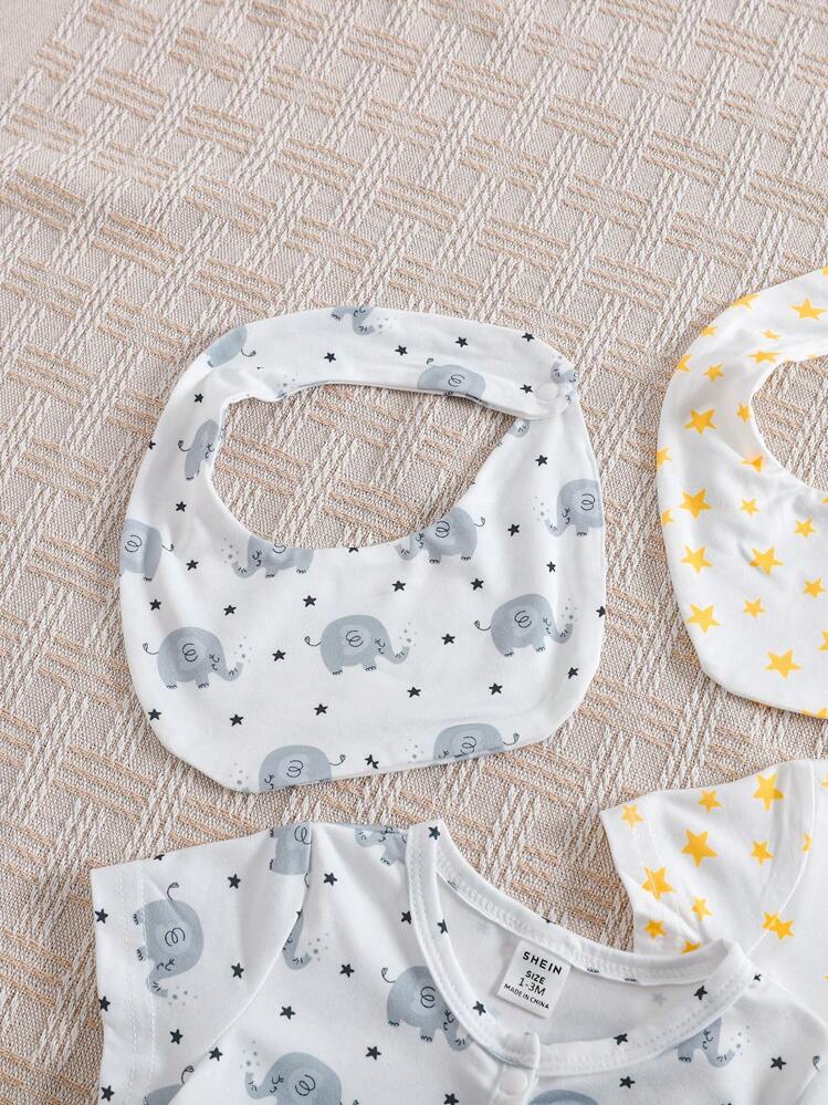 3 قطع / مجموعة روب ولادي مطبوع عليه فيل وكوكب ذو أ...